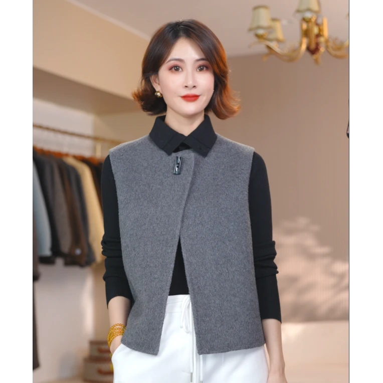 【熹垚】2025双面气质韩版宽松百搭圆领一粒扣马甲外套女25007