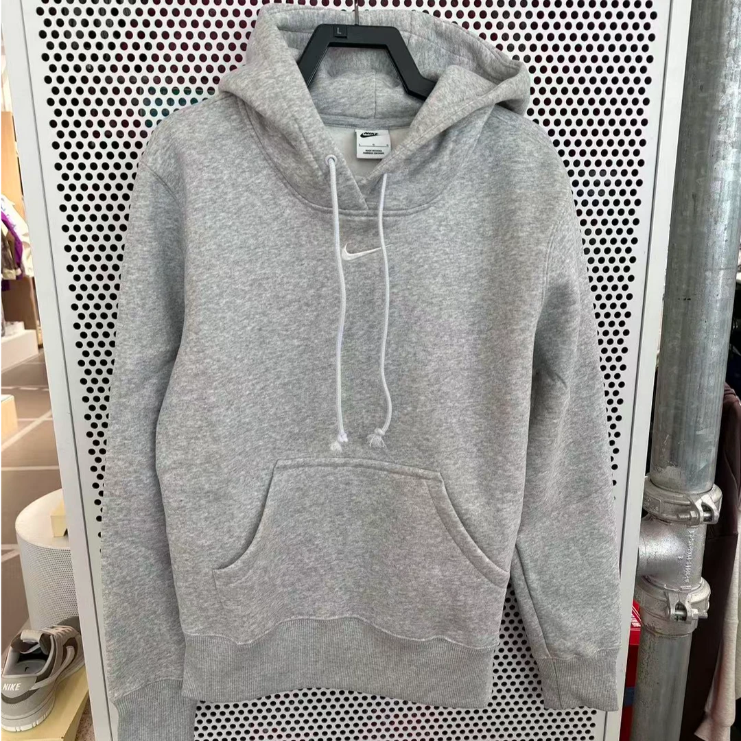 NIKE女子浅灰常规套头时尚帽衫卫衣加绒HF6840-043