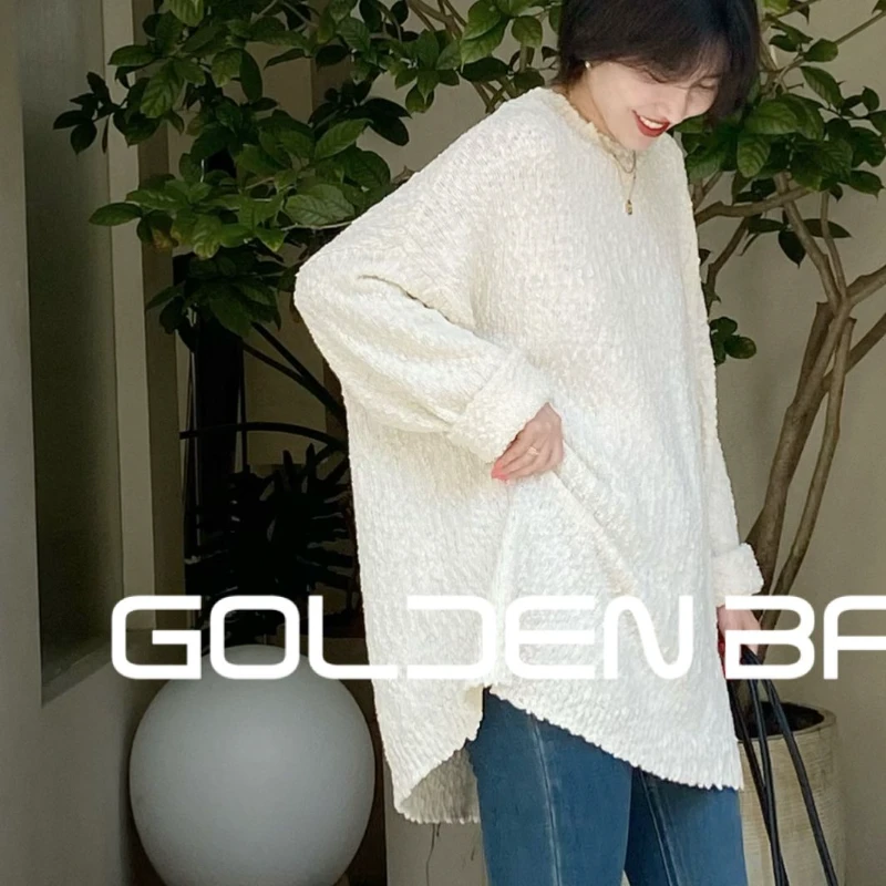GOLDENBARRY|246367休闲圆领简约百搭时尚宽松套头黑色气质毛衣