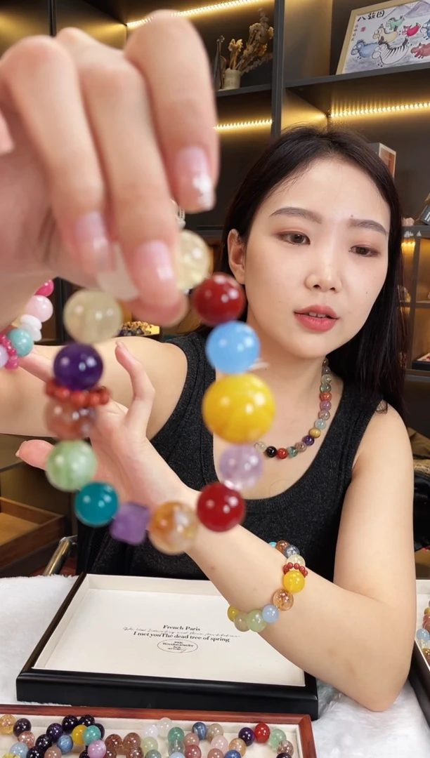未镶嵌手链水晶黄纹玛瑙多宝手串