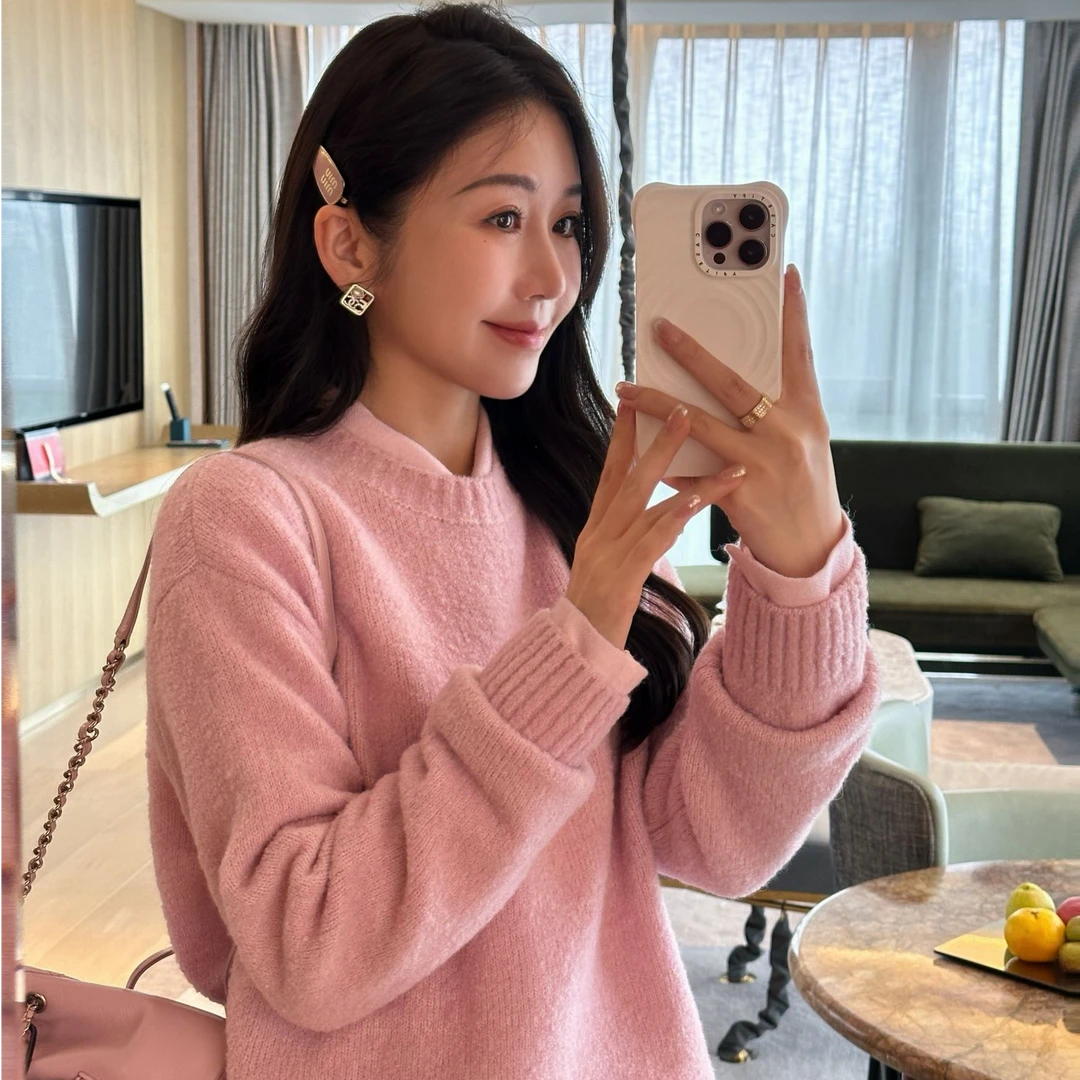 syna希娜 臻绒瑰宝 慵懒风圆领宽松显瘦软糯针织毛衣