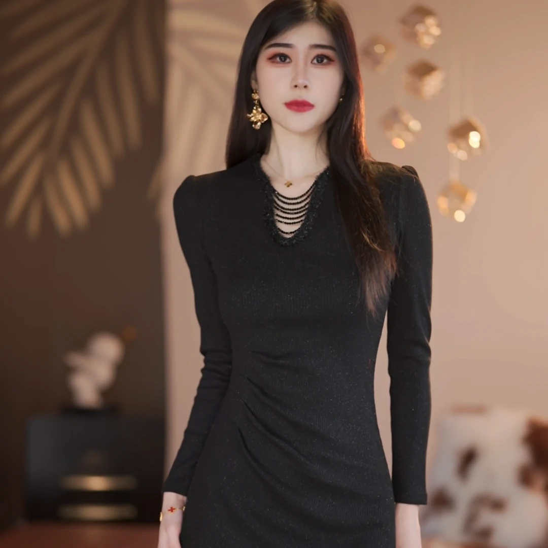 【火火】星辉夜语冬季新款高级显瘦鱼尾连衣裙-YL11162
