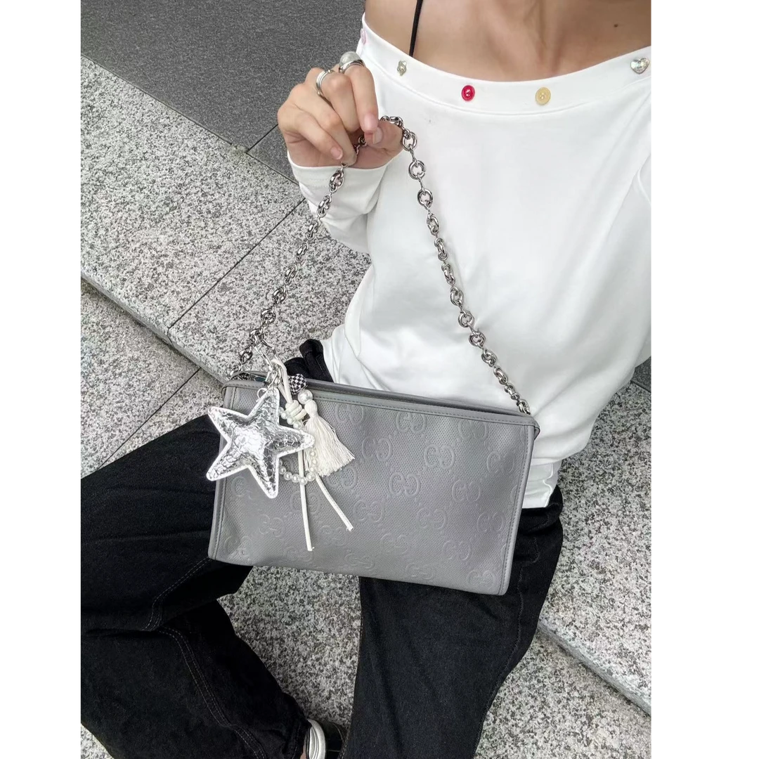 95新 GUCCI/古驰 【小考拉】GUCCI 灰色压印单肩手提包