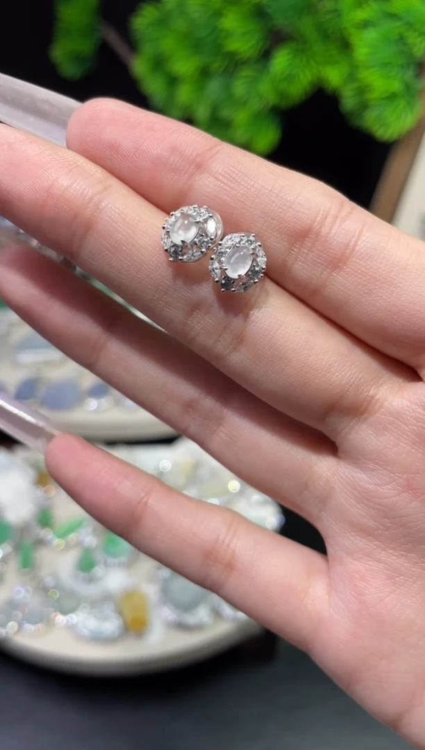 银S925镶嵌翡翠耳饰耳钉