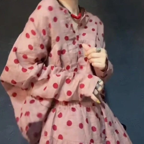 韩版圆领波点长袖防晒女2025年秋季新款新款设计感百搭上衣套装女