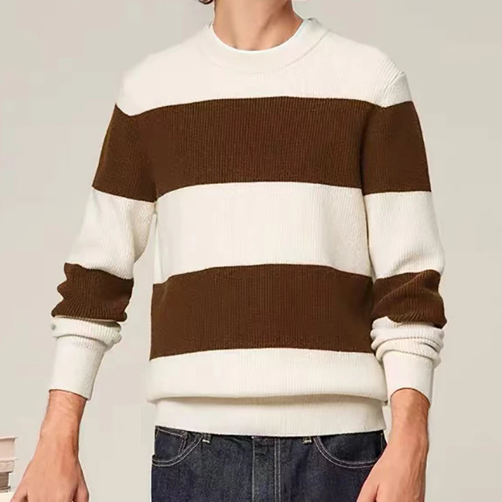 宝丫轻奢  T男式时尚复古宽松撞色条纹圆领针织衫毛衣K949