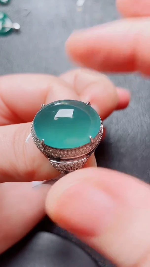 翡翠戒指银S925镶嵌翡翠