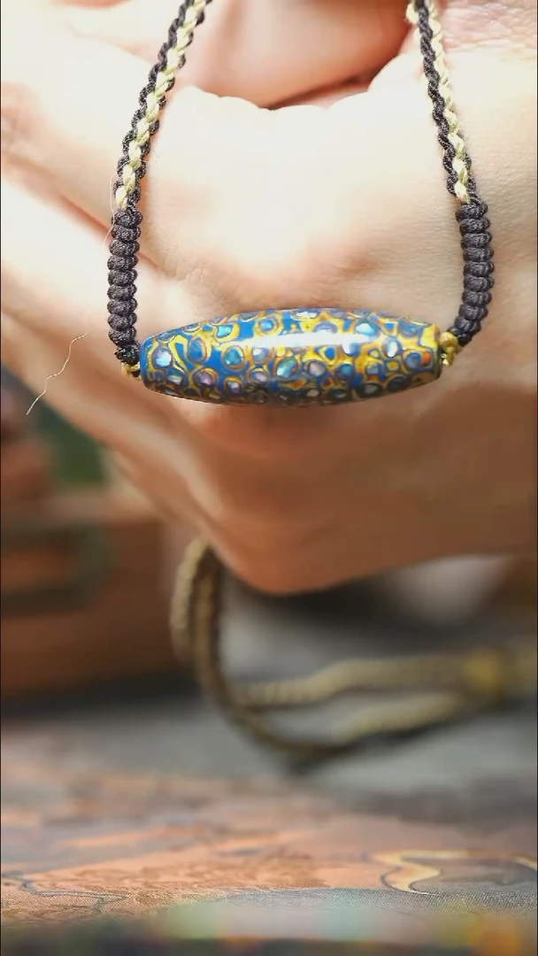 大漆天珠蓝金脖挂（4.0）