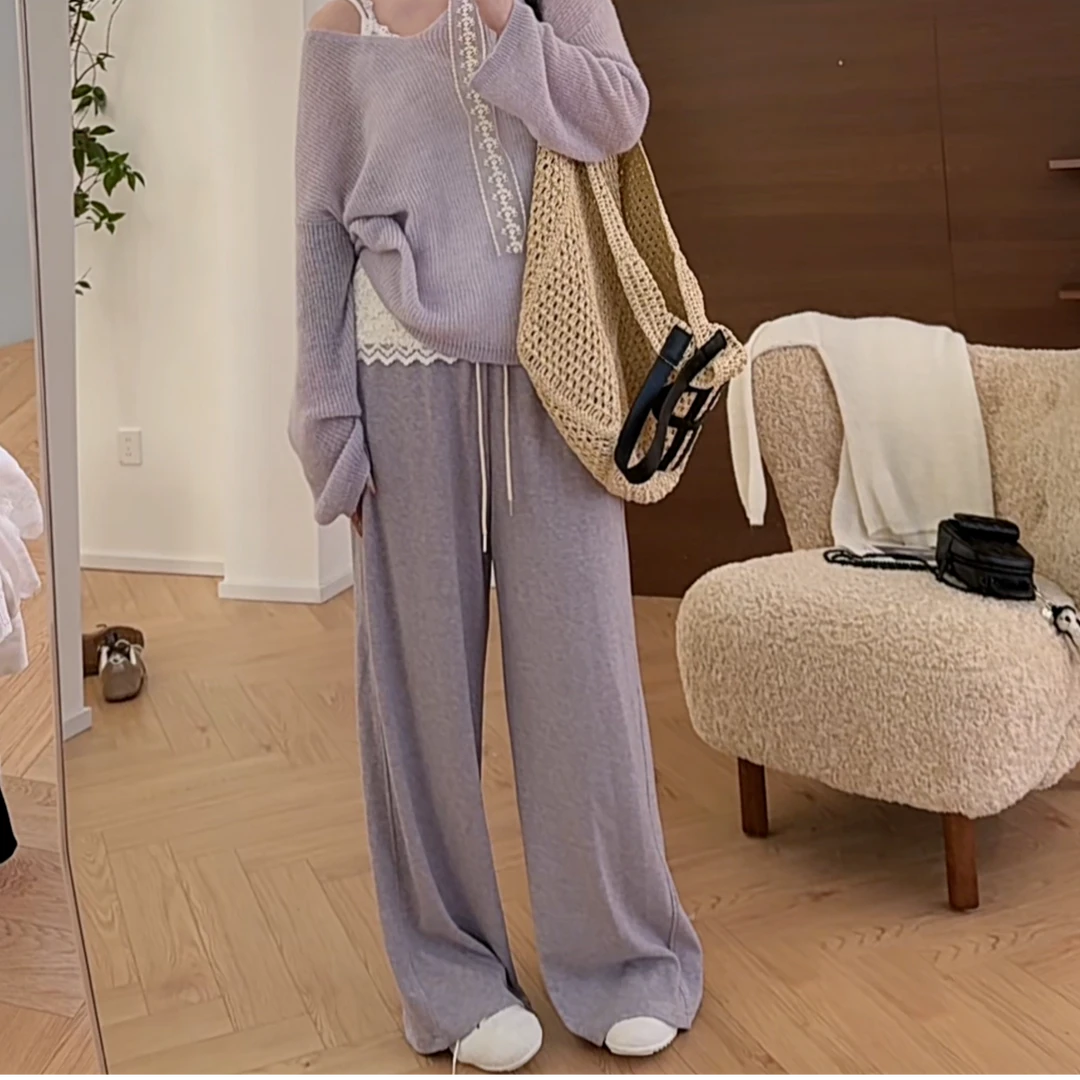 【瘦瘦】大码春夏季三色带口袋抽绳显瘦百搭高腰阔腿拖地裤S01301