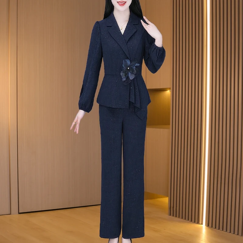 拉夏贝尔洋气休闲时尚套装2025春秋高气质高级感职业减龄两件套裤