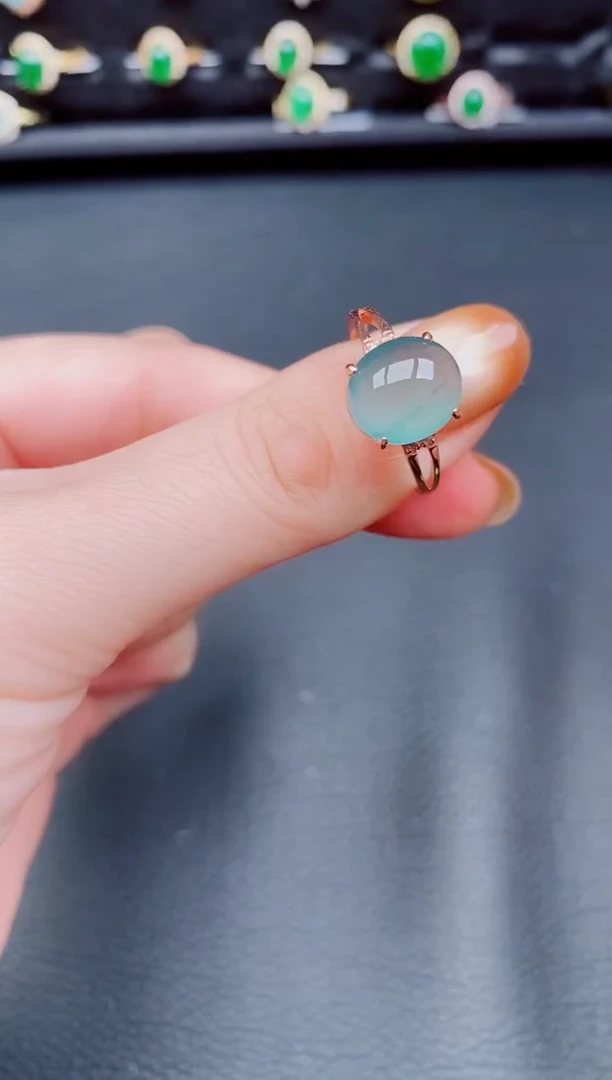 【闪购商品】翡翠戒指银S925镶嵌天然a货翡翠38