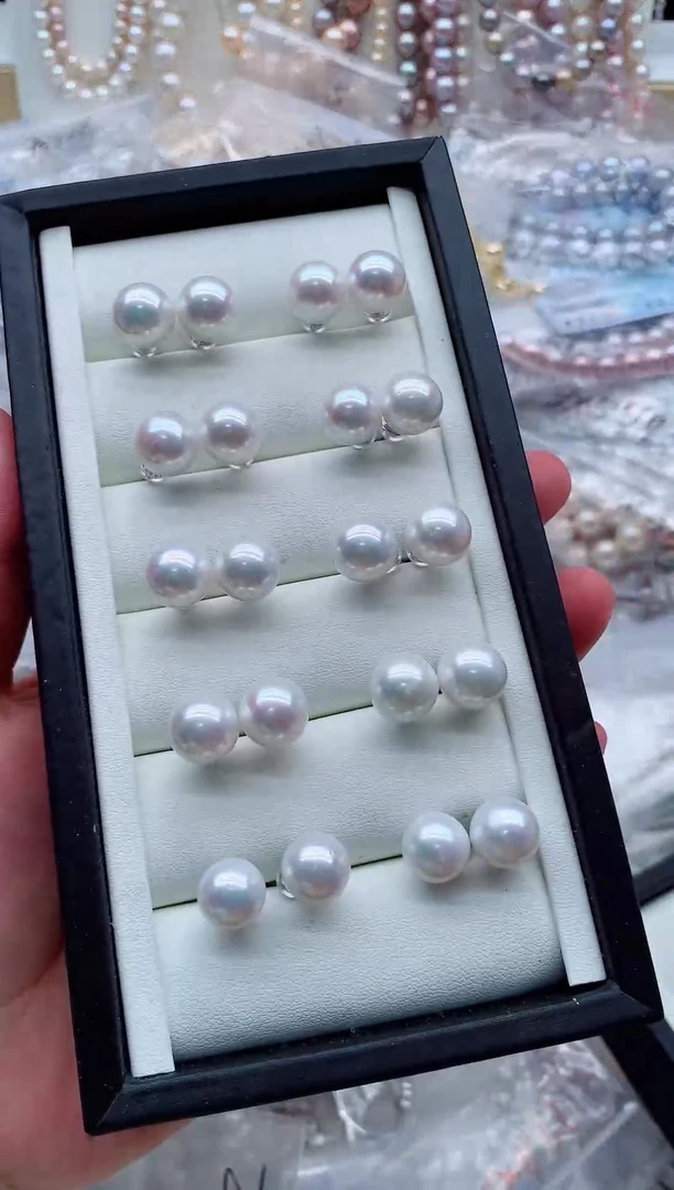 银S925镶嵌耳钉淡水珍珠多样性发其一，非无暇