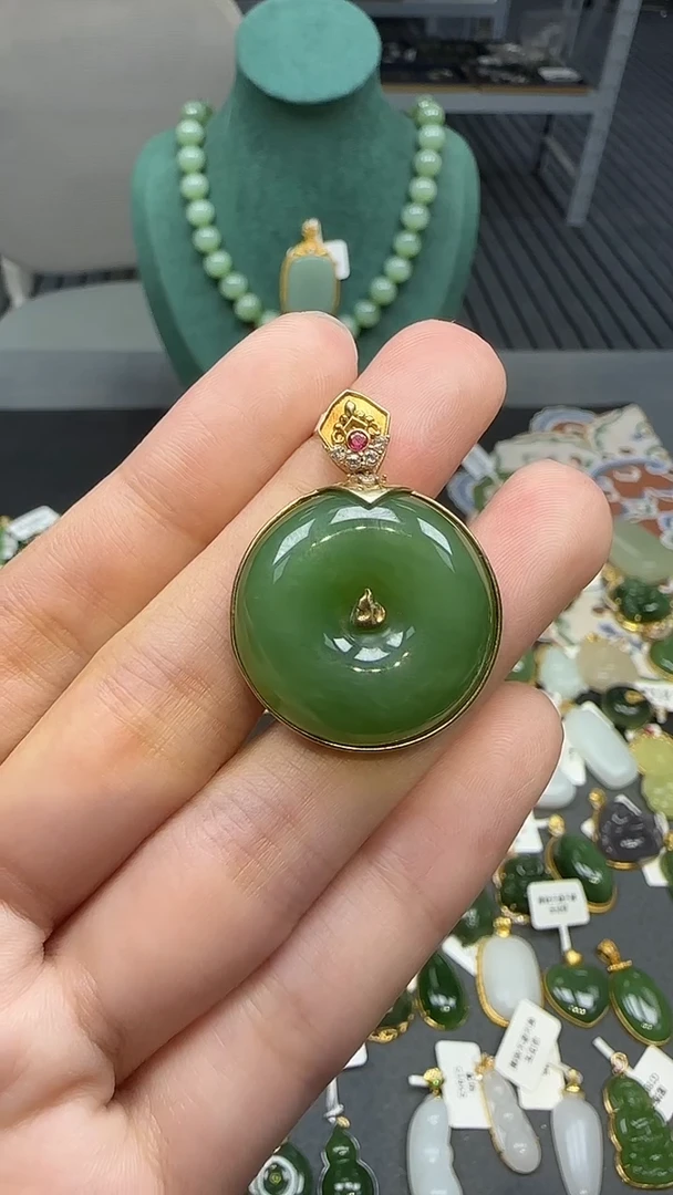 银S925镶嵌和田玉挂件1