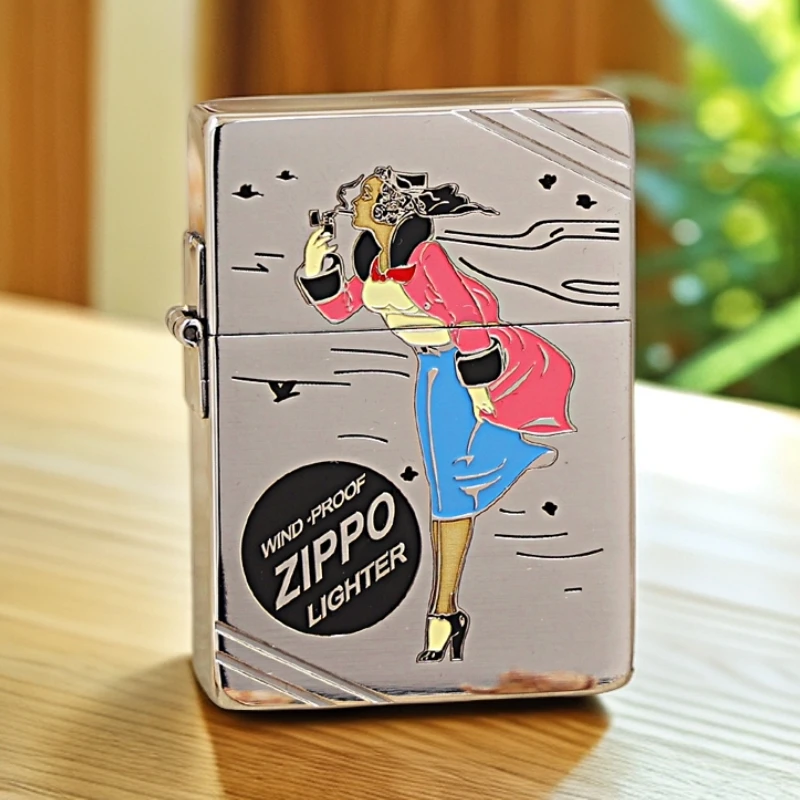 Zippo打火机正版1935经典珐琅彩风中女郎防风男士送礼DYJ1