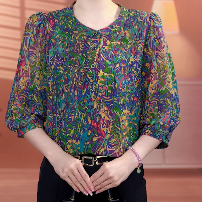 C253【出口原单】优雅百搭法式衬衫（平面花）-香菜