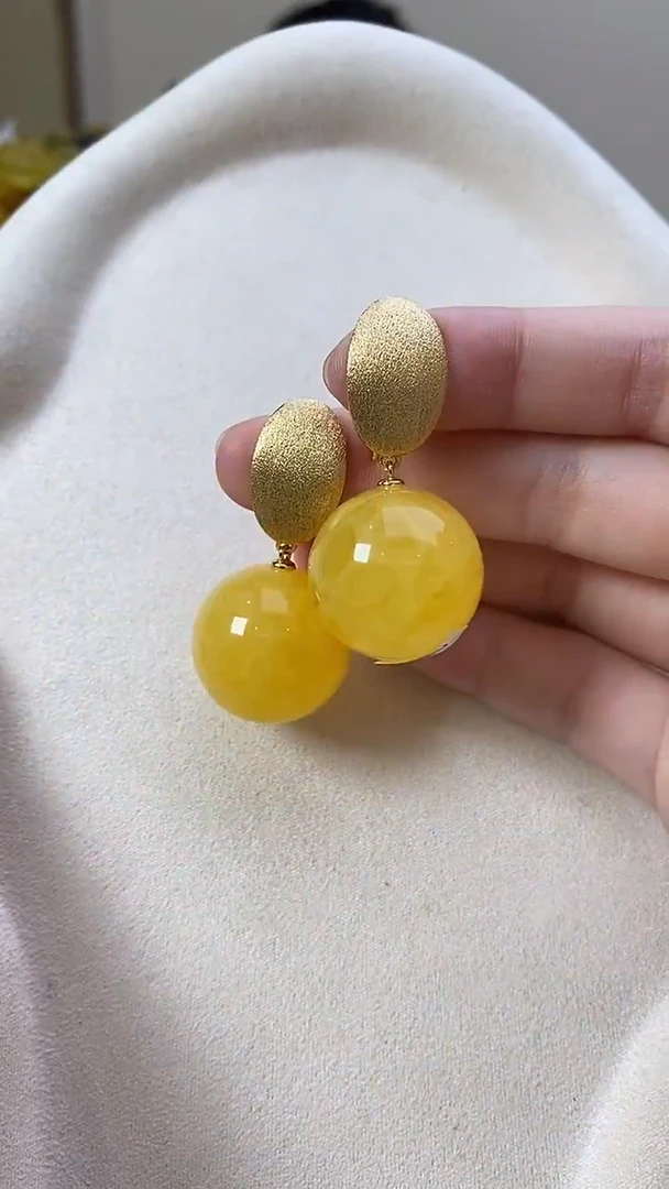 琥珀未镶嵌耳饰耳环