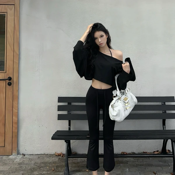 长袖百搭短款休闲纯色百搭上衣网红秋季显瘦气质高腰直筒时尚夏季