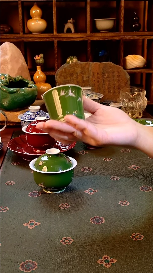 【手工手绘仙鹤帝王绿主人杯】