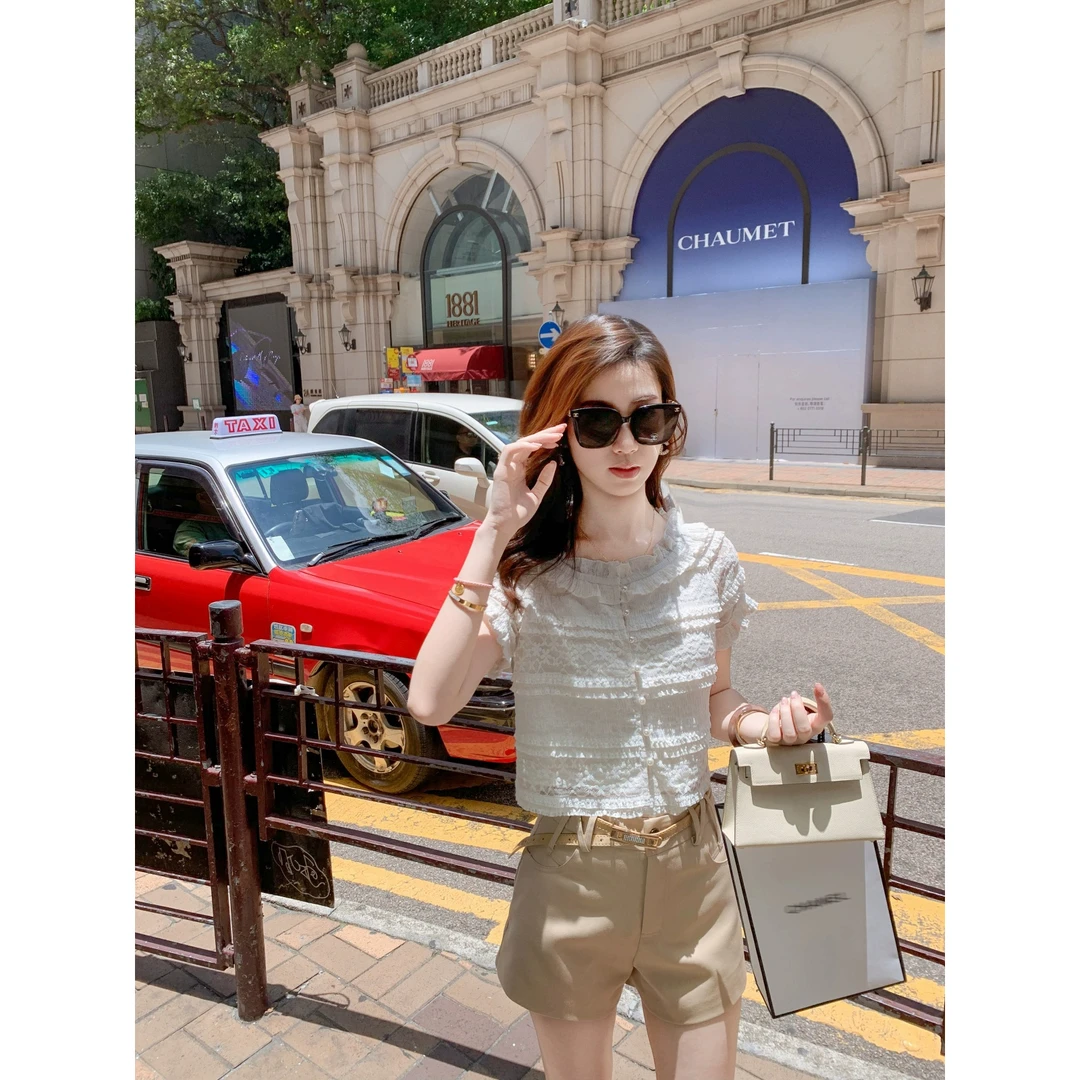 蕾丝花边雪纺衫女2025夏季短款别致上衣蕾丝时尚气质高级轻奢小衫