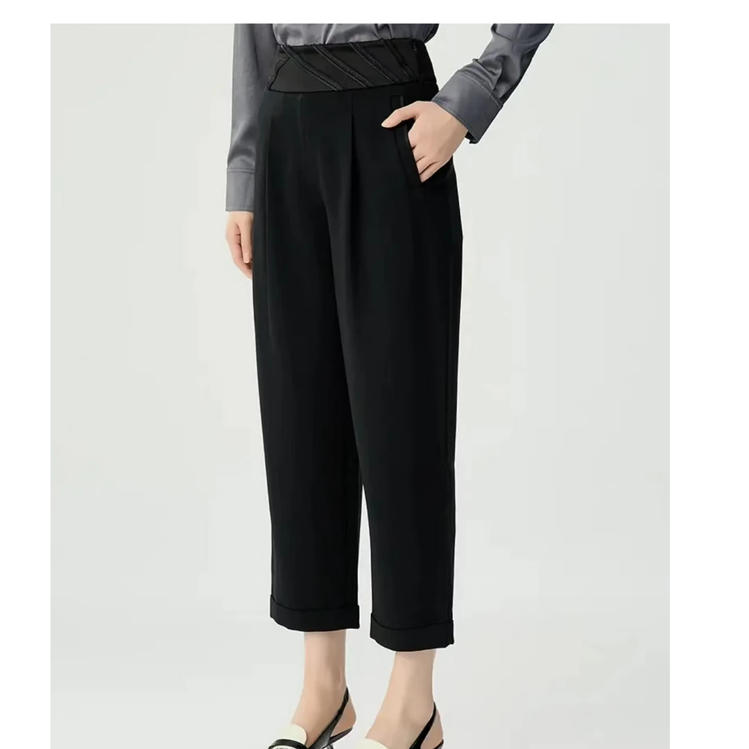 AMASS/阿玛施经典百搭时尚质感宽腰头侧拉链设计烟管裤510005