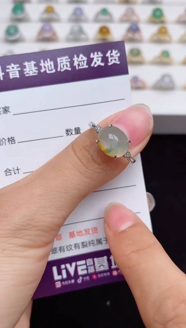 翡翠戒指银S925镶嵌..