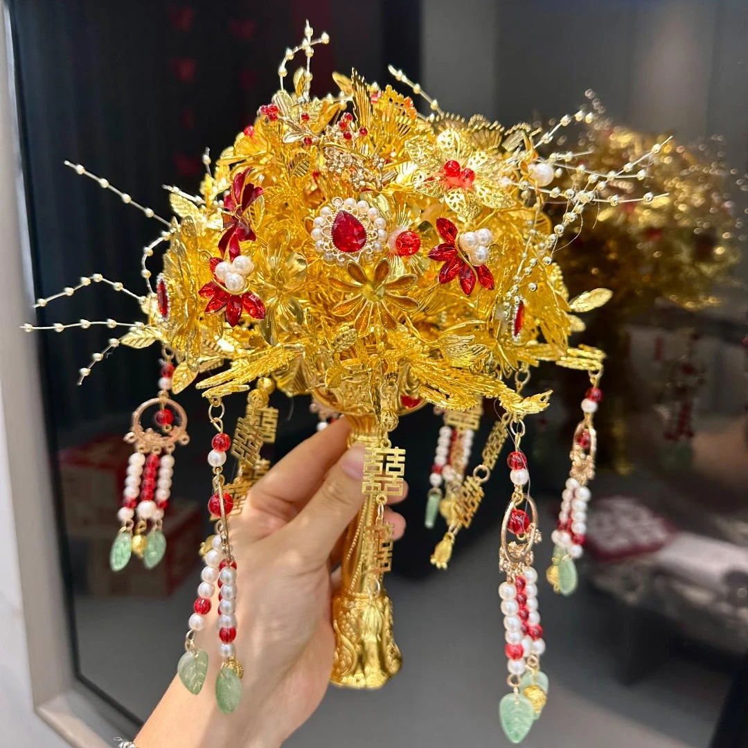 红金色手捧花新娘diy手工自制结婚礼物婚礼成品材料包秀禾高级