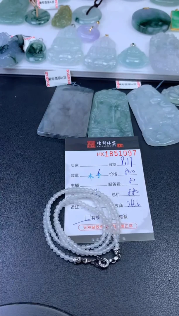 未镶嵌挂件翡翠哈轩 珠串1（有纹有裂）