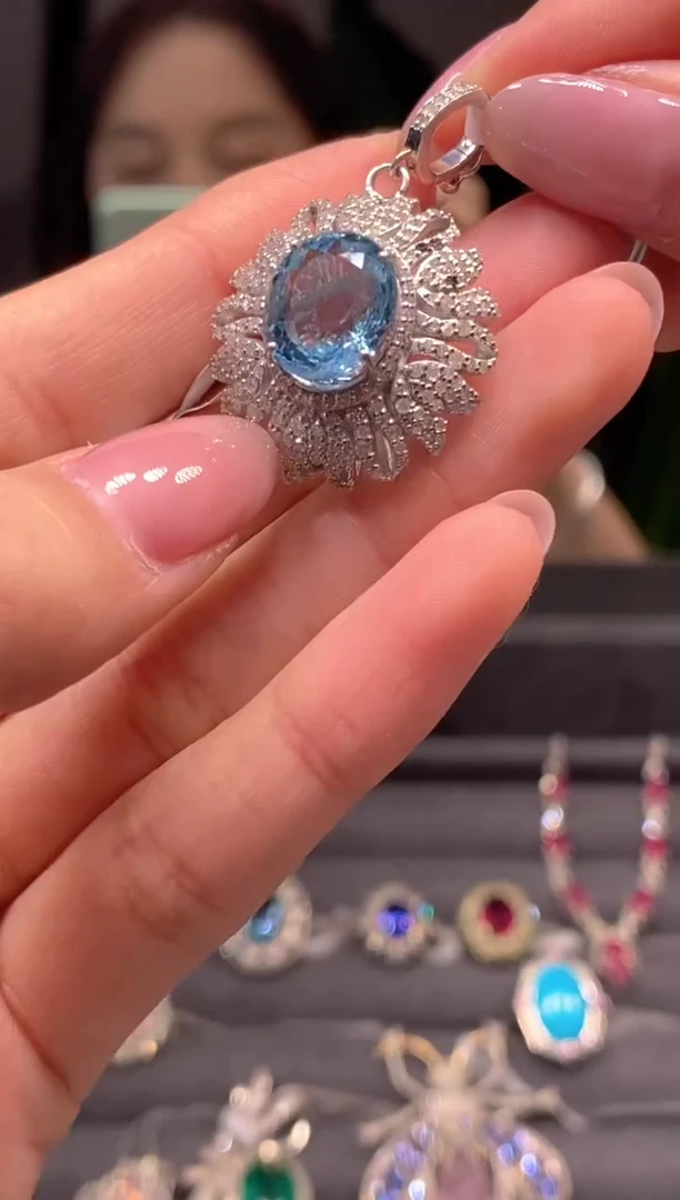 未镶嵌吊坠(不含链)海蓝宝石天然海蓝宝石吊坠