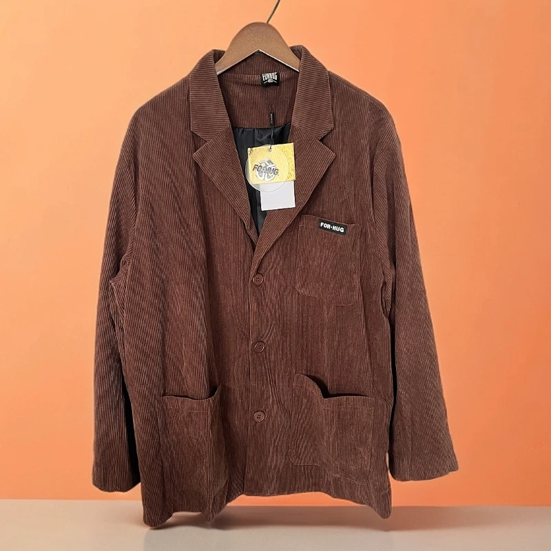 599咖色雪尼尔设计感气质休闲潮流个性西装春季轻奢外套男士