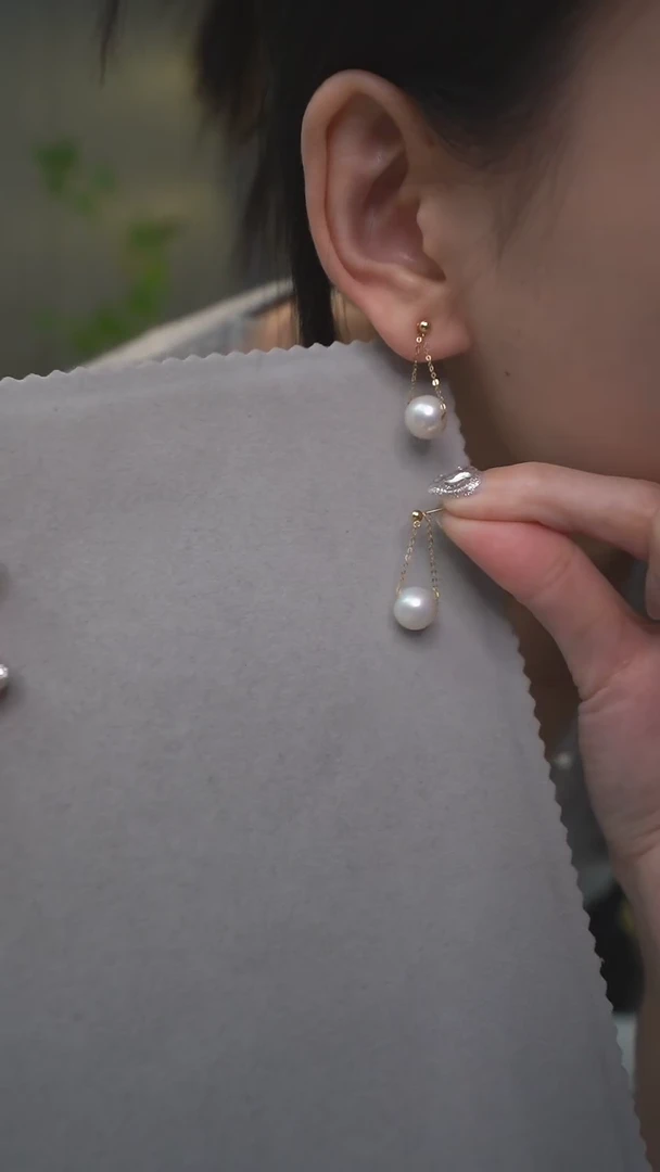 【闪购商品】淡水珍珠耳饰18K金镶嵌通体18K金    白色珍珠耳线