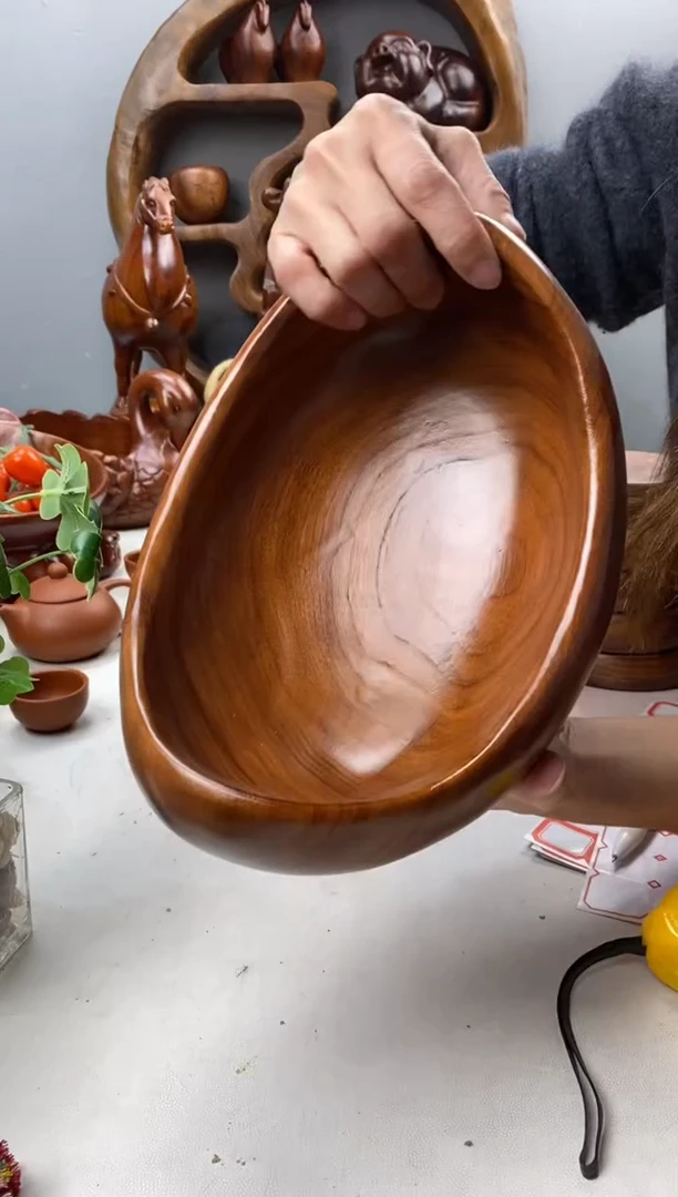 香樟木A7元宝果盆/尺寸23*16*12