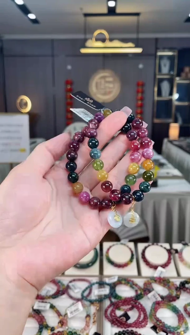 未镶嵌老矿碧玺色标彩虹单圈手串9mm+碧玺hon多样性发一条