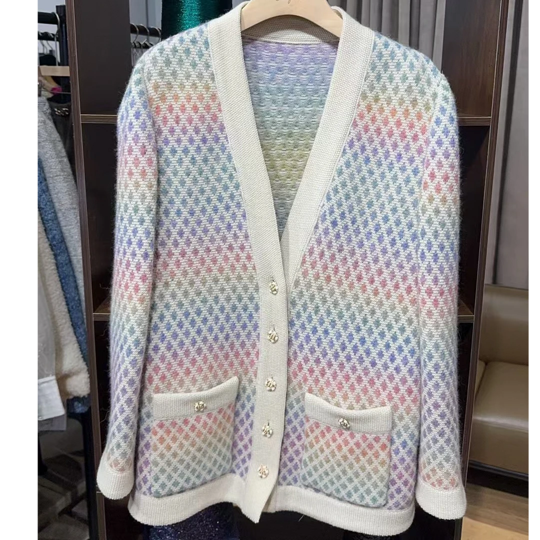 GINAYOLAN/瑾颜【圣诞快乐】意大利进口彩色针织中长气质外套开衫