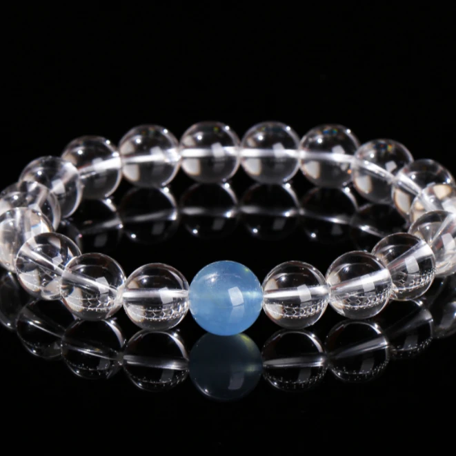 8A【露丝】天然白水晶海蓝宝顶珠手链百搭情侣简约镶嵌单圈