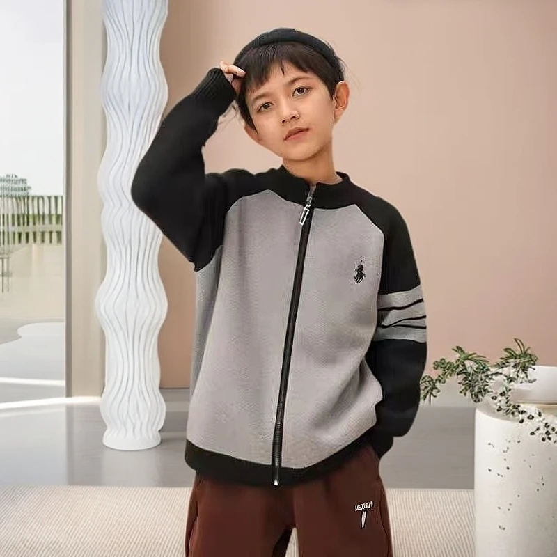 撞色厚款韩版常规刺绣毛衣针织衫小童百搭男童休闲宝宝