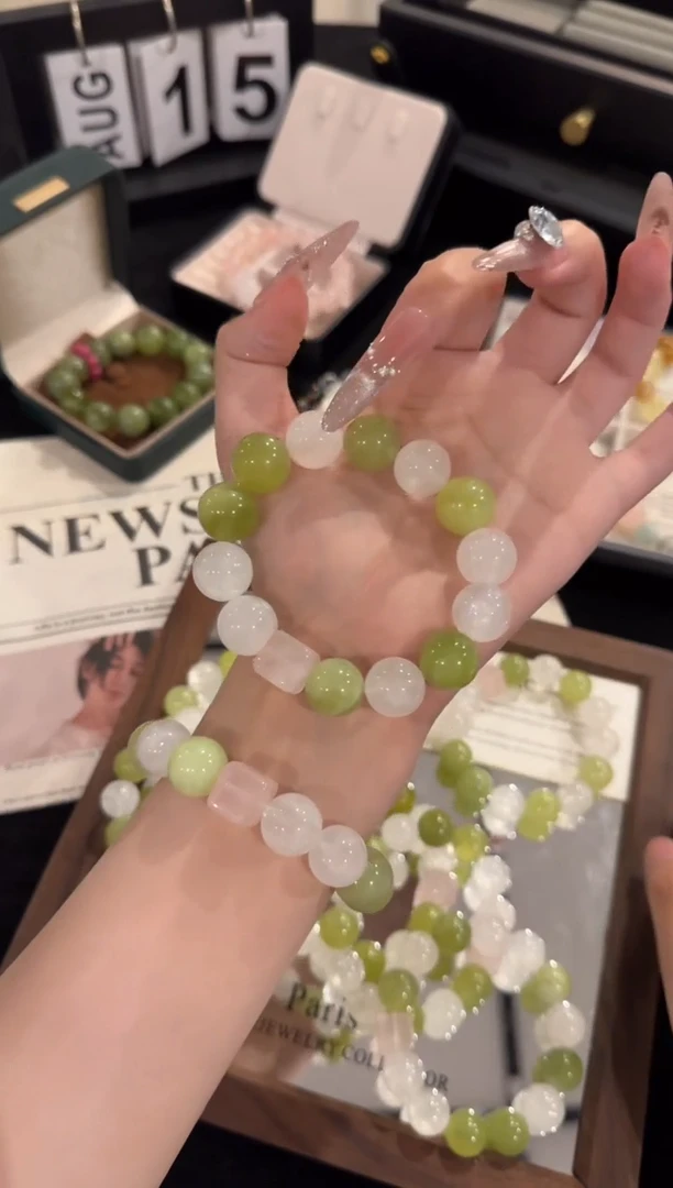 水晶手链合金奶昔青提x2386