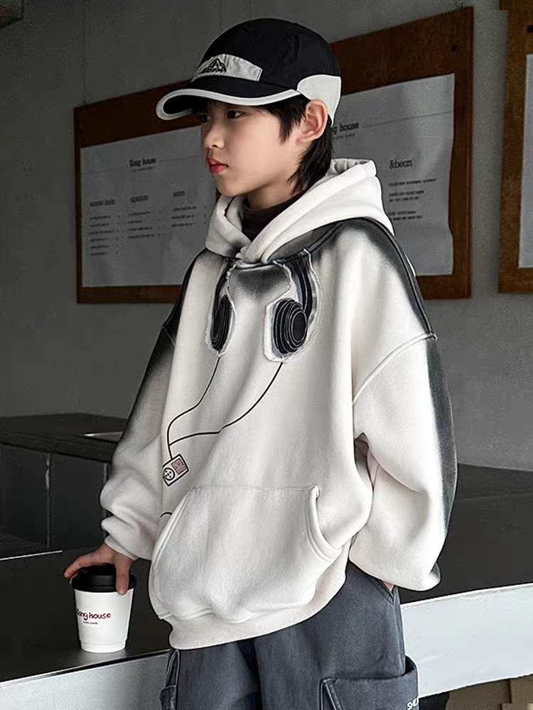 1337 加绒加厚连帽卫衣男童