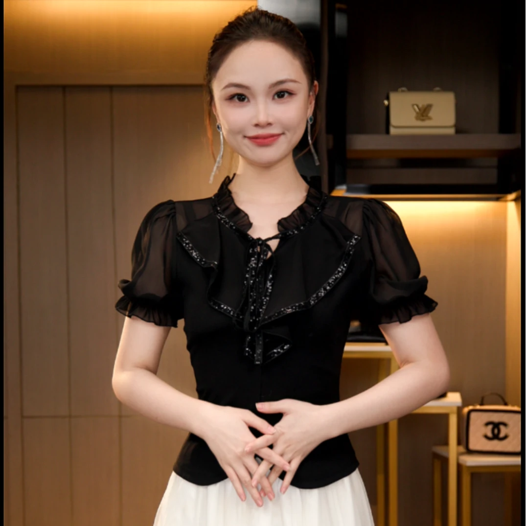 L4X2272 法式短袖显瘦气质棉T恤上衣