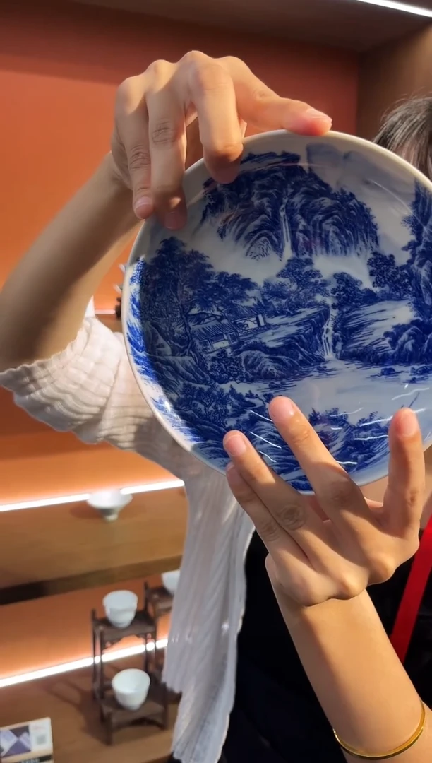 摆件余洪亮青花山水壶承