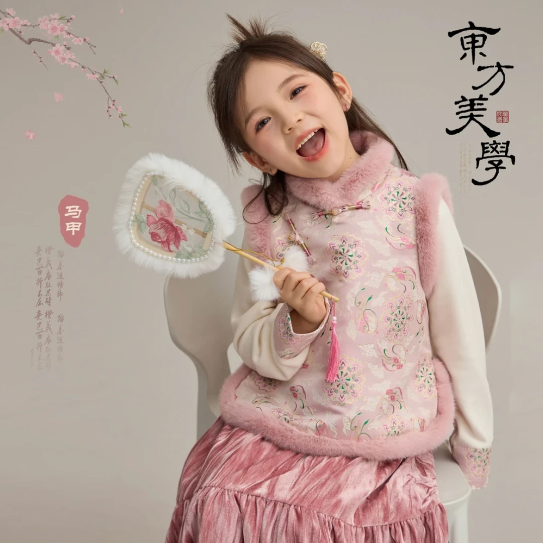 儿童新年拜年服半身裙女童烫金丝绒裙新中式秋冬款甜美垂感裙子