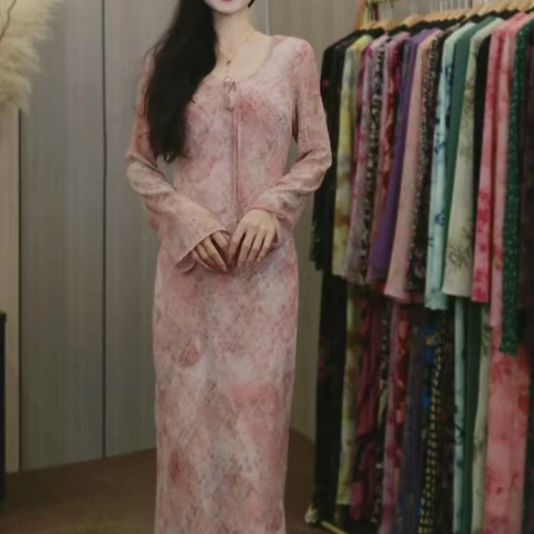 新款花色女人味碎花气质中长款连衣裙YF2539