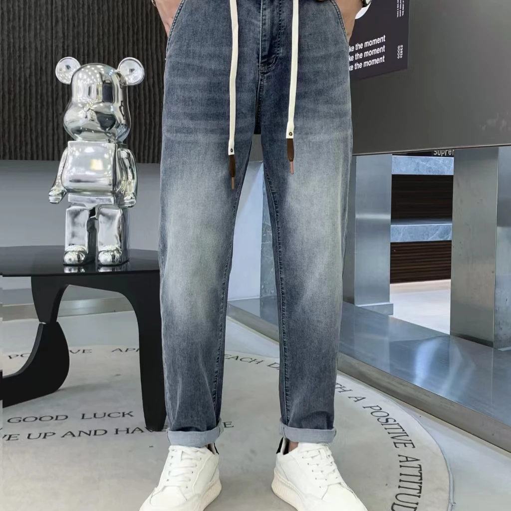 新款男士春夏百搭薄款休闲牛仔裤宽松潮流复古蓝色裤子1301