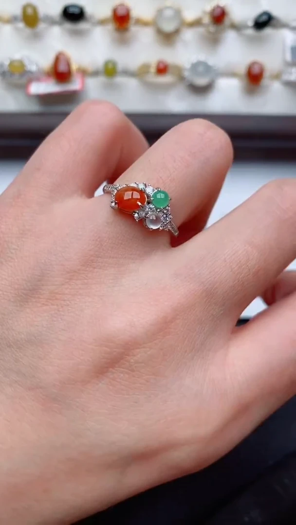 银S925镶嵌戒指翡翠...