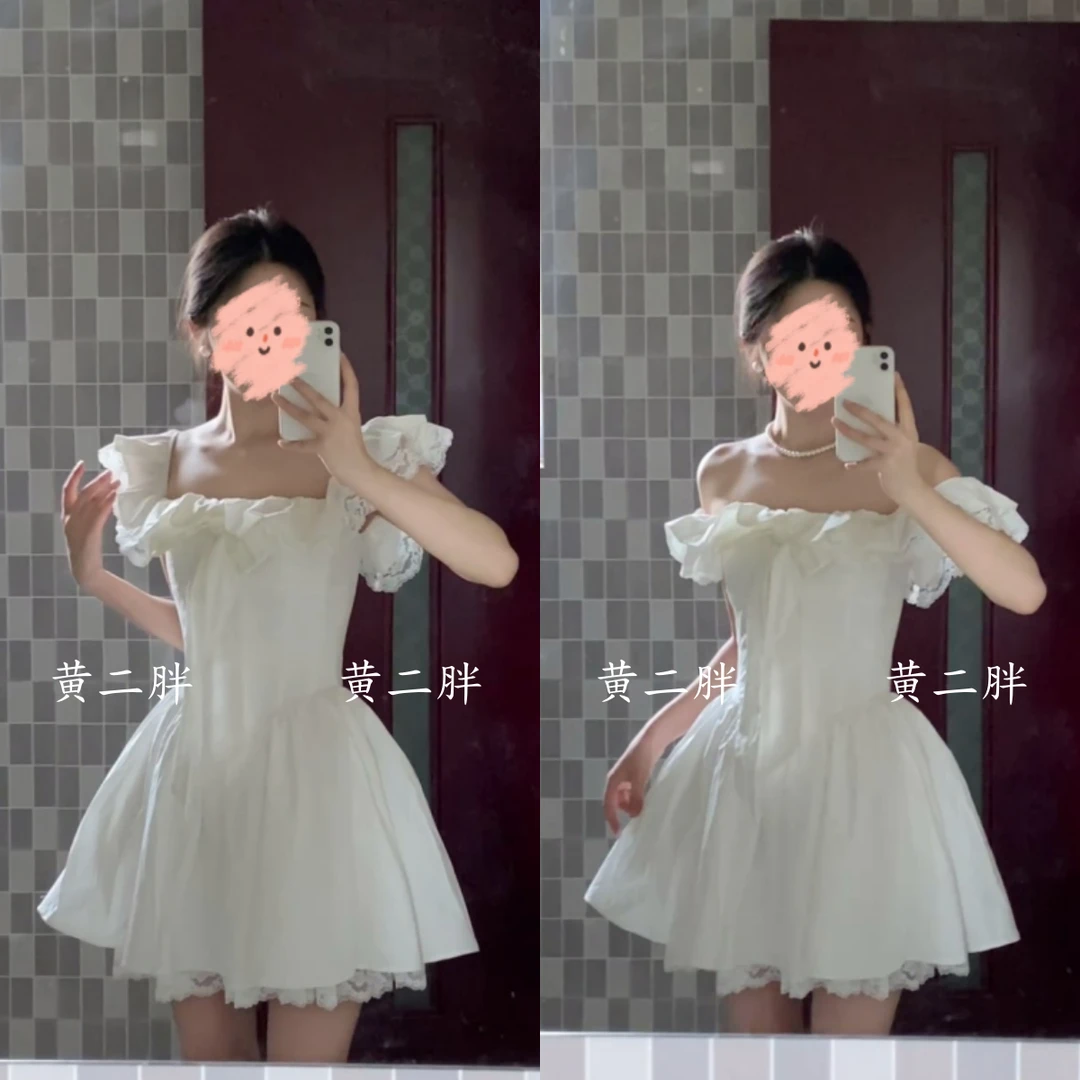 法式方领吊带连衣裙女纯欲风初恋小白裙收腰显瘦裙子2025夏季新款