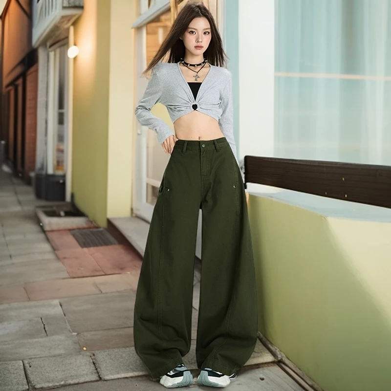 美式复古辣妹弯刀裤2025秋季新款百搭显瘦垂感阔腿工装休闲裤ins