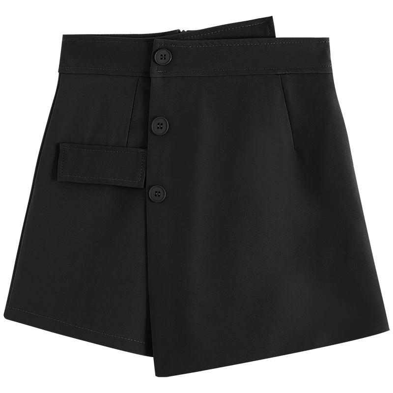 不规则设计感黑色休闲短裤女2025秋季新款高腰小众阔腿西装裤