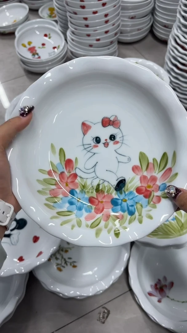 瓷片景德镇高温陶瓷食品级手绘釉中彩-如意盘
