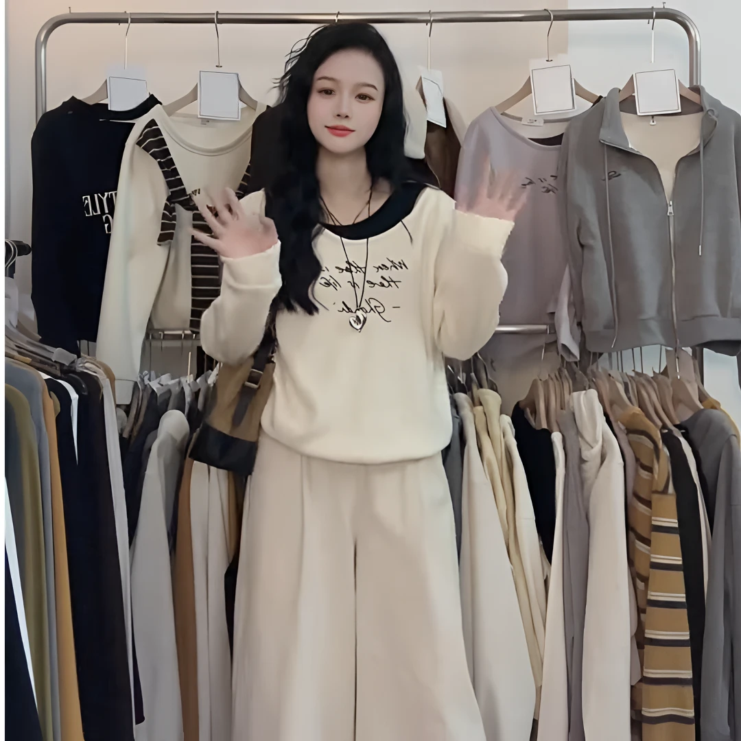 【甜酱子】韩版气质设计感慵懒t恤显瘦小众软糯针织春秋长袖上衣