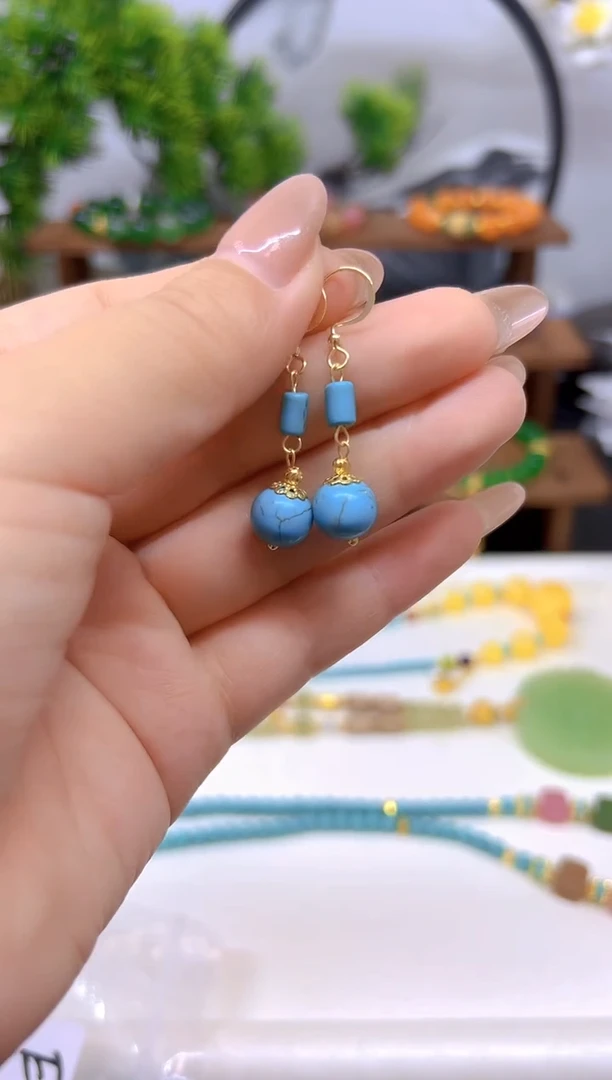 玛瑙/玉髓耳坠14K金镶嵌E15