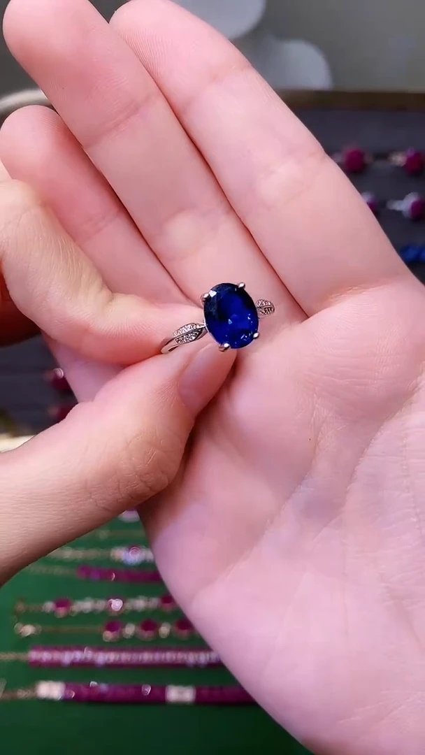 戒指蓝宝石银S925镶嵌156
